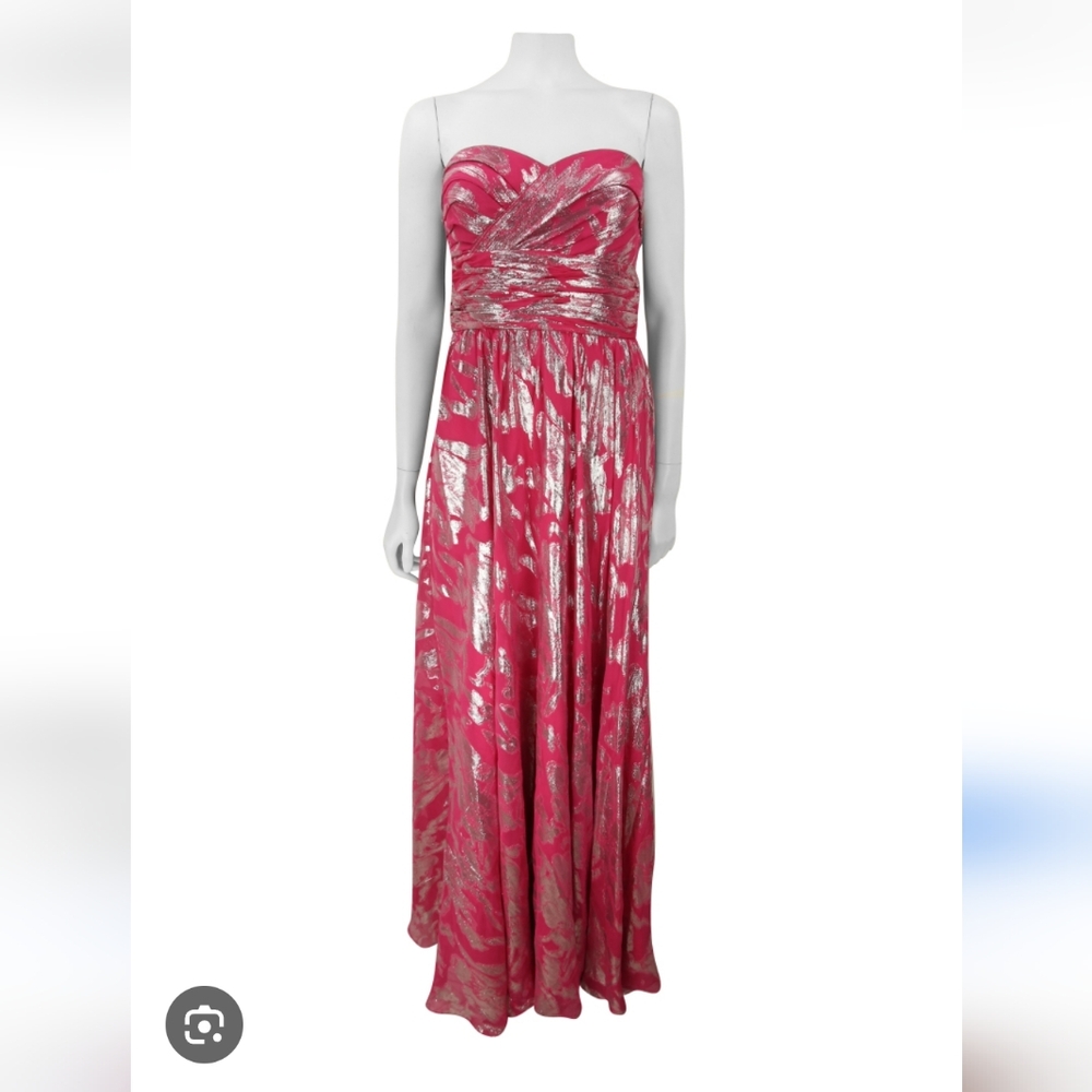 Aidan Mattox Pink Silk Metallic Evening Gown Dress Strapless Sz 10 Floor…